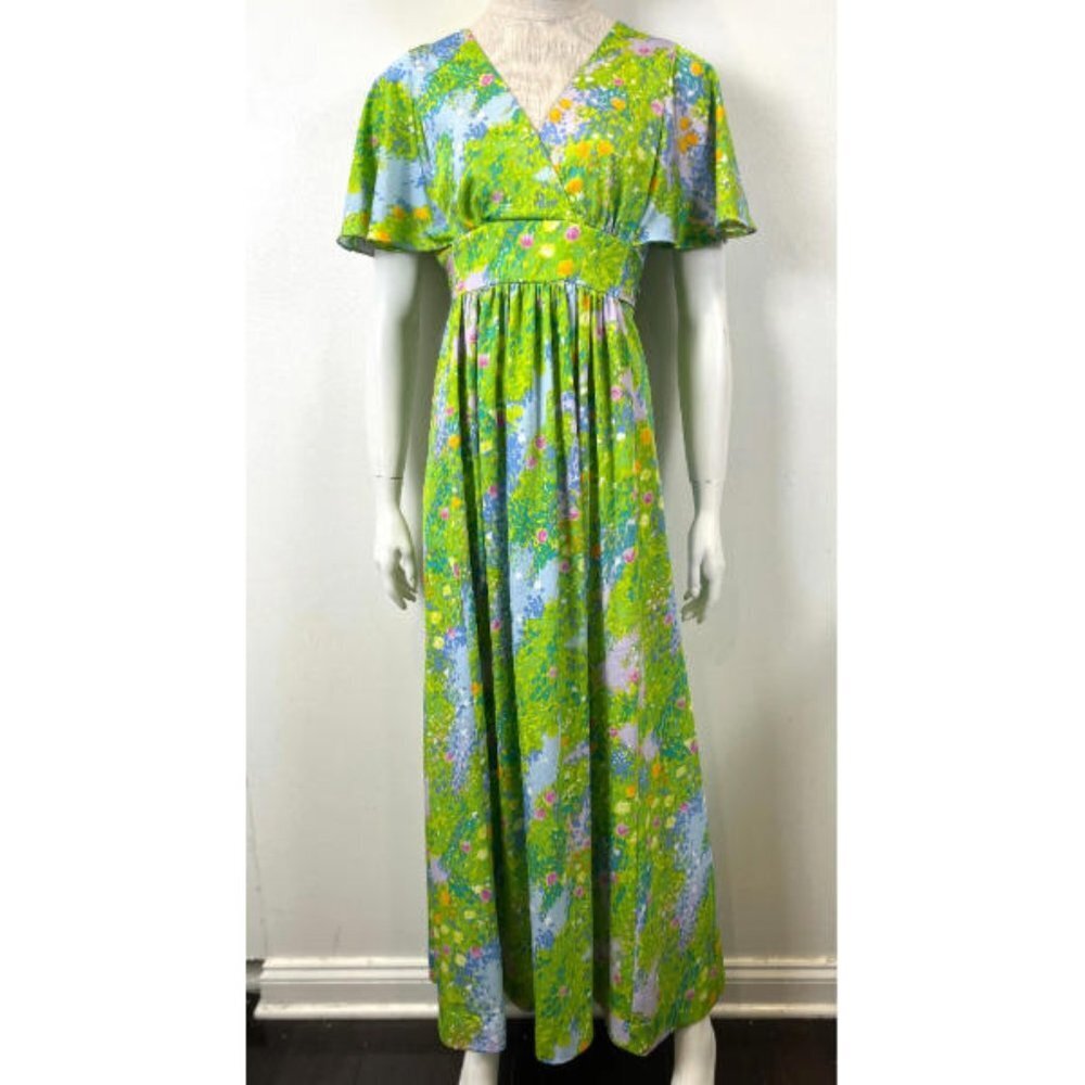 VINTAGE KUULEI HAWAII FLORAL 60'S MAXI DRESS S - Picture 2 of 15